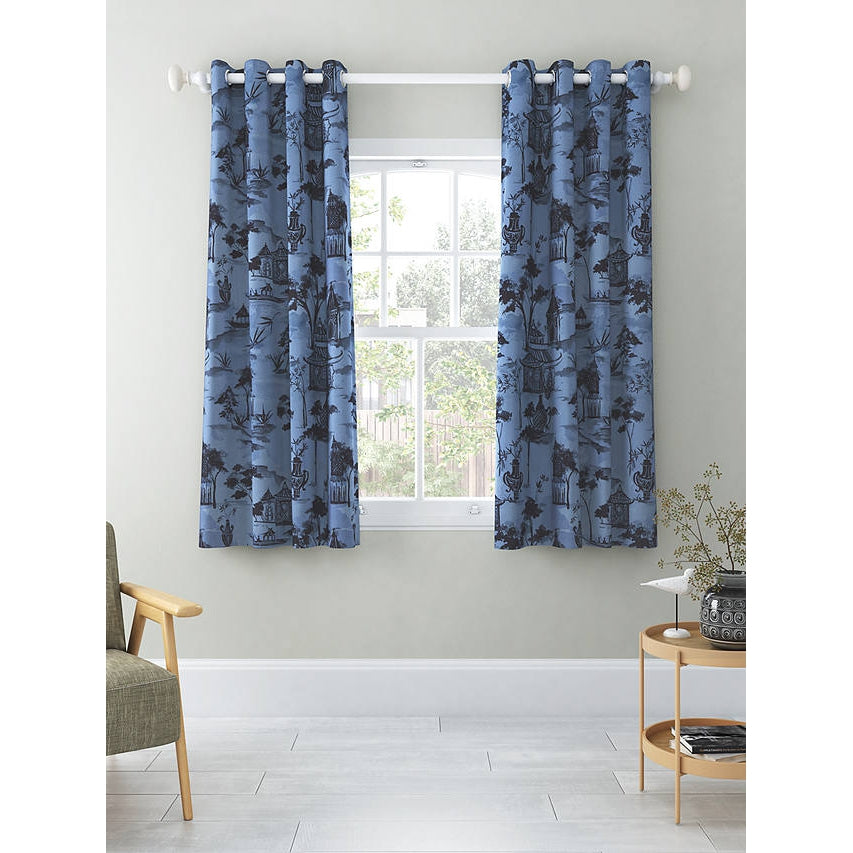 John Lewis & Partners Pagoda Pair Lined Eyelet Curtains, Blue (W228cm x Drop 182cm)