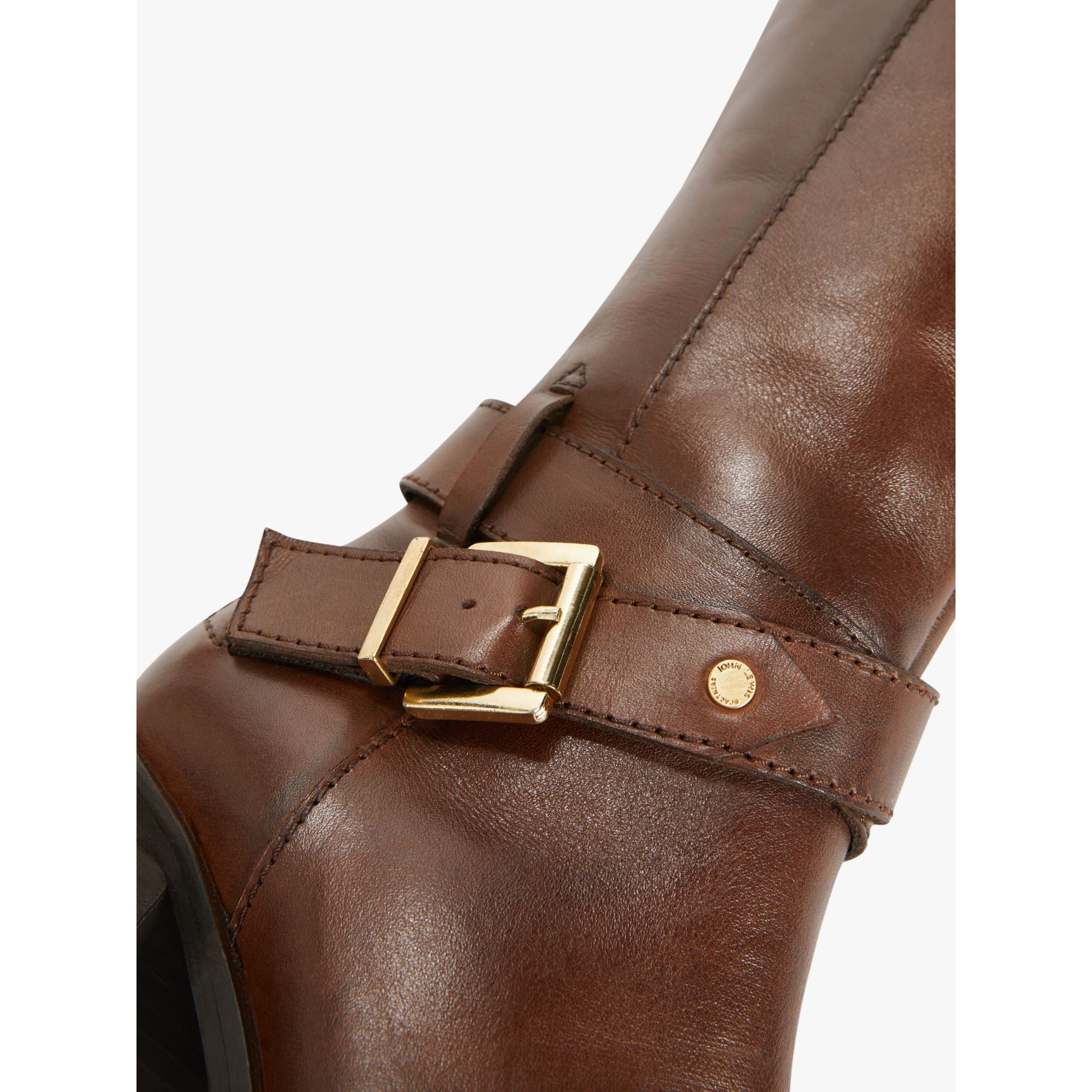 John Lewis Tamara Leather Harness Detail Heeled Knee High Boots, Brown