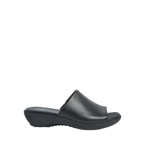 John Lewis Kathy Leather Wedge Heel Slider Sandals, Black ( Size 4 )