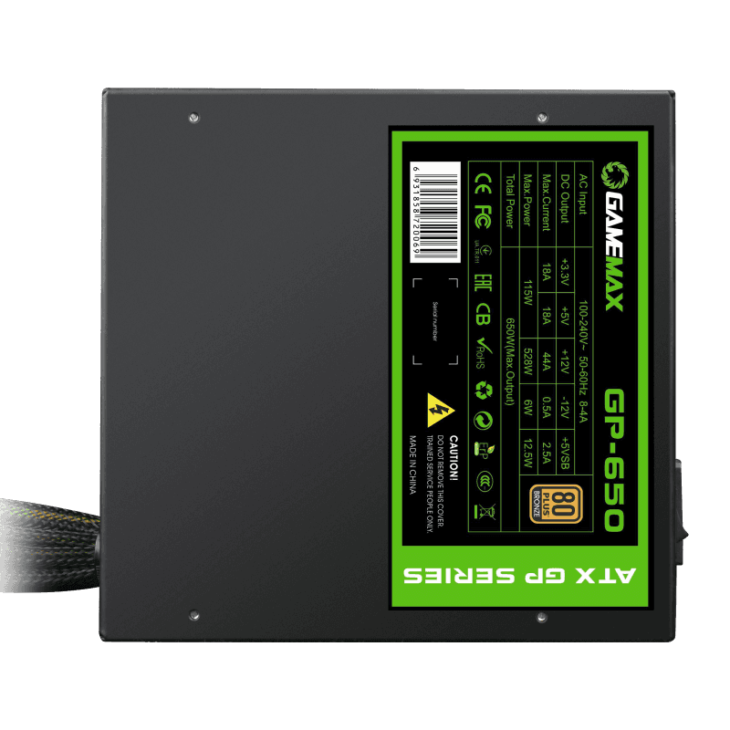 Game Max GP650 - ATX PSU 650W - WAPFC 80 Plus 14cm Fan Power Supply - Black - New