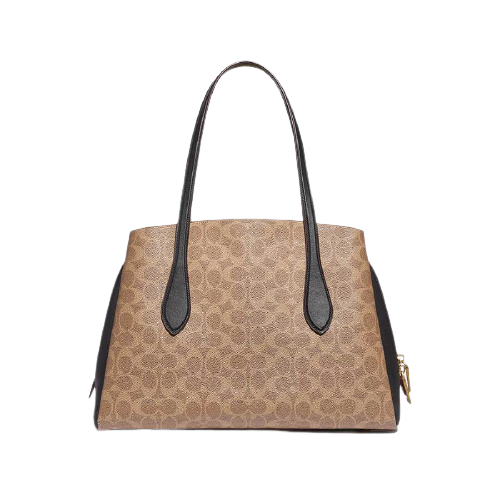 Coach Lora Carryall In Colorblock Signature Canvas - Tan Rust Carryall Shoulder Bag (89087)