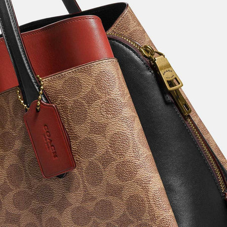 Coach Lora Carryall In Colorblock Signature Canvas - Tan Rust Carryall Shoulder Bag (89087)
