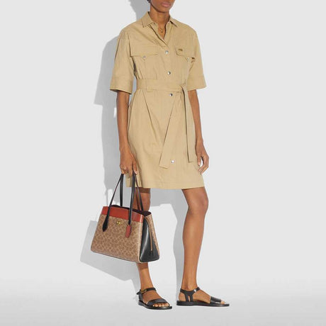 Coach Lora Carryall In Colorblock Signature Canvas - Tan Rust Carryall Shoulder Bag (89087)