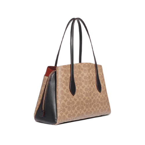 Coach Lora Carryall In Colorblock Signature Canvas - Tan Rust Carryall Shoulder Bag (89087)