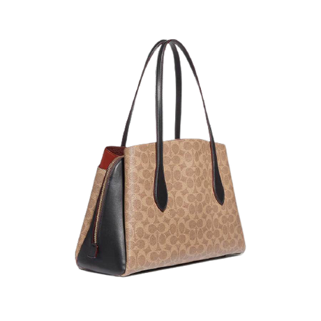 Coach Lora Carryall In Colorblock Signature Canvas - Tan Rust Carryall Shoulder Bag (89087)