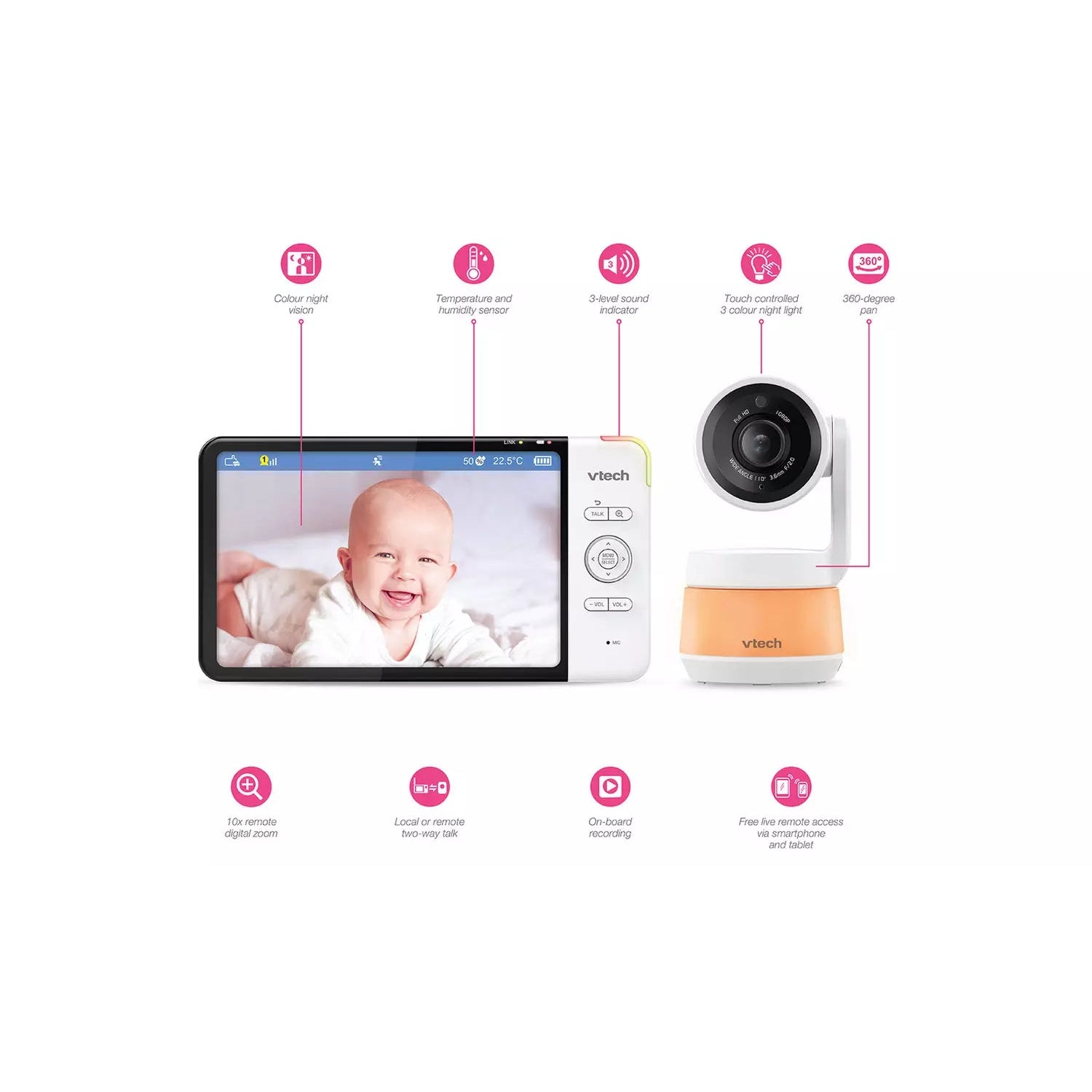 VTech RM7767HD Smart Video Baby Monitor - White - Refurbished Fair