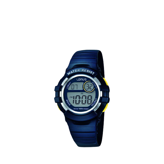 Lorus R2381HX9 Children's Digital PU Rubber Strap Watch, Dark Blue
