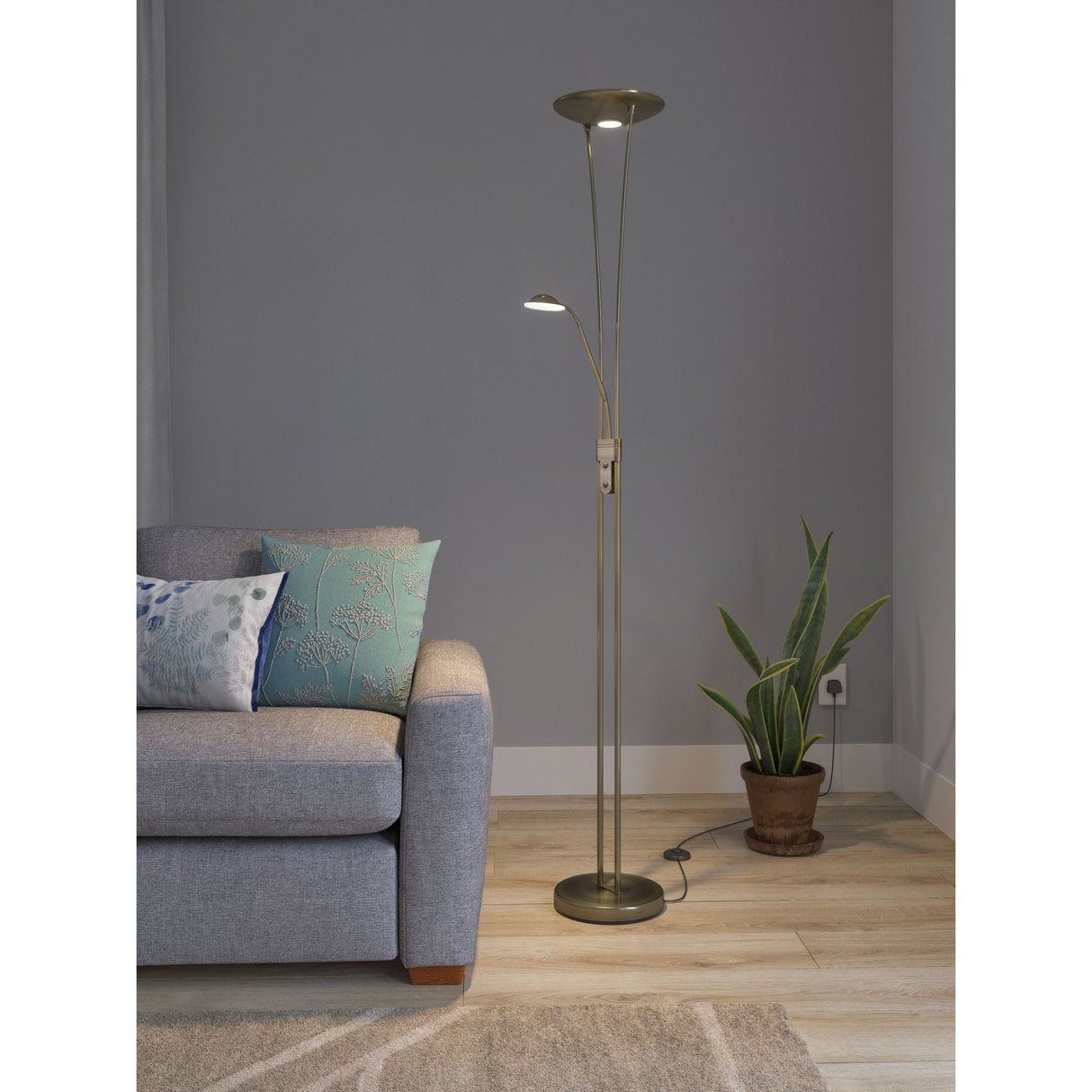 John Lewis & Partners Levity LED Uplighter Floor Lamp - Antique Brass