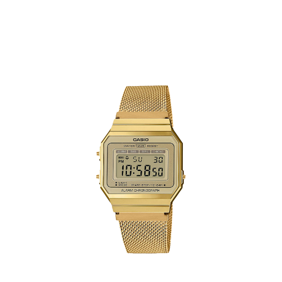 Casio A700WEMG-9AEF Unisex Vintage Mesh Bracelet Strap Watch, Gold