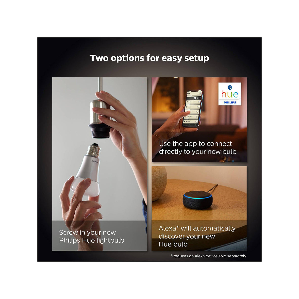 Philips Hue White Wireless Lighting LED Light Bulb with Bluetooth, 9W A60 E27 Edison Screw Cap Bulb, Single