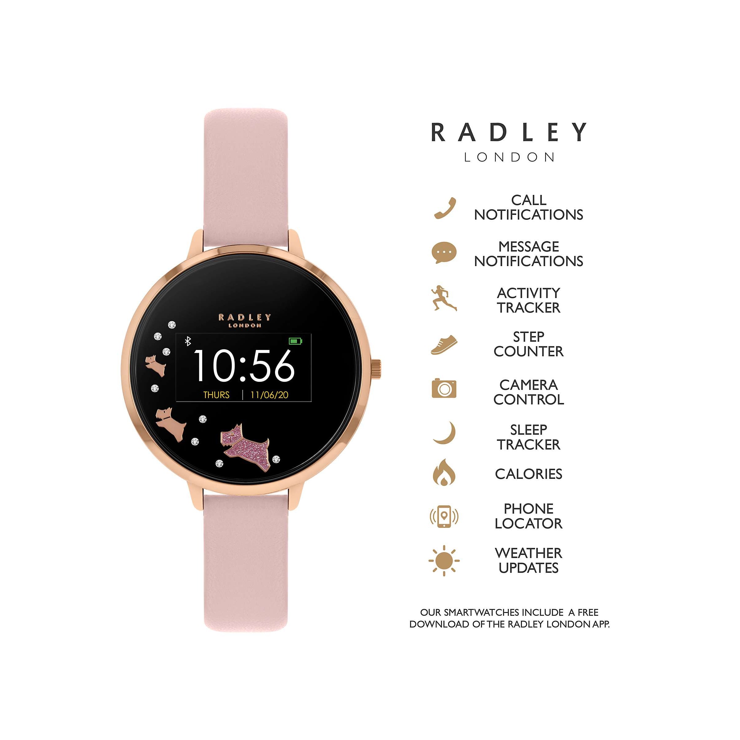 Radley Women's Leather Strap Series 3 Smartwatch, Gold & Pink (RYS03-2002) - Good Condition