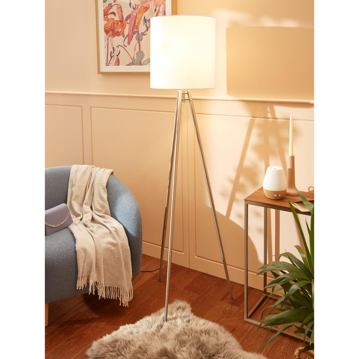 John Lewis & Partners Tripod Floor Lamp - Brushed Steel