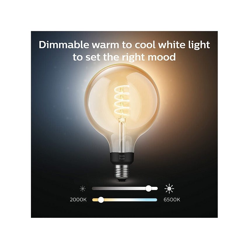 Philips Hue White Ambiance 7W G125 E27 Filament Single Smart LED Bulb
