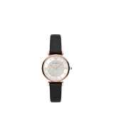 Emporio Armani AR11387 Women's Crystal Leather Strap Watch, Rose Gold / Black