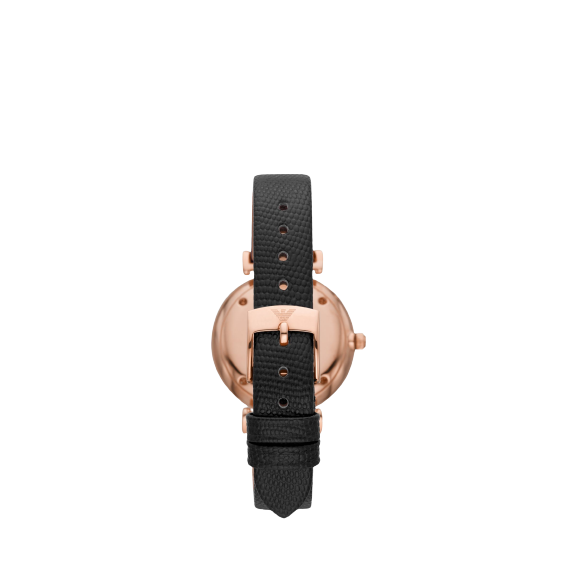 Emporio Armani AR11387 Women's Crystal Leather Strap Watch, Rose Gold / Black