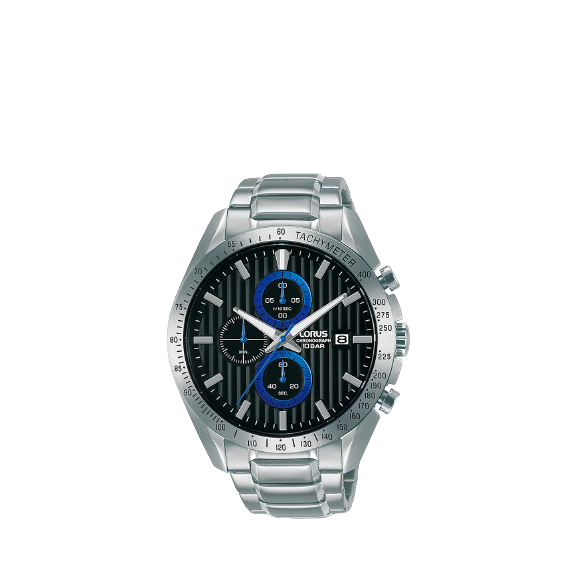 Lorus RM305HX9 Men's Sports Chronograph Date Bracelet Strap Watch, Silver / Black