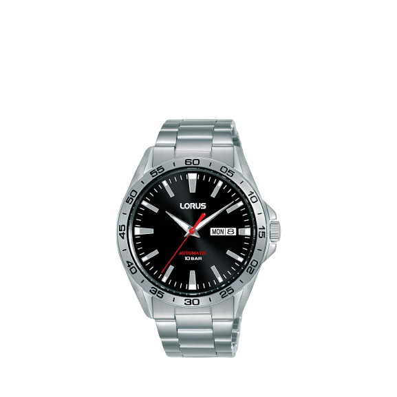 Lorus RL481AX9 Men's Automatic Day Date Bracelet Strap Watch, Silver / Black