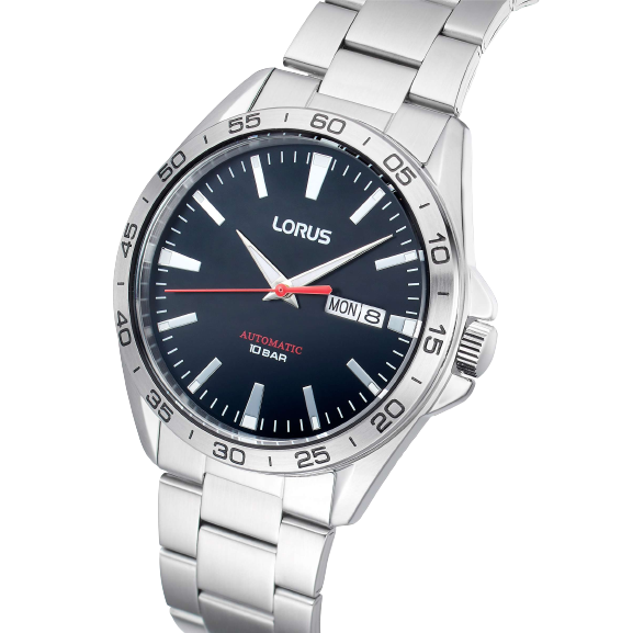 Lorus RL481AX9 Men's Automatic Day Date Bracelet Strap Watch, Silver / Black