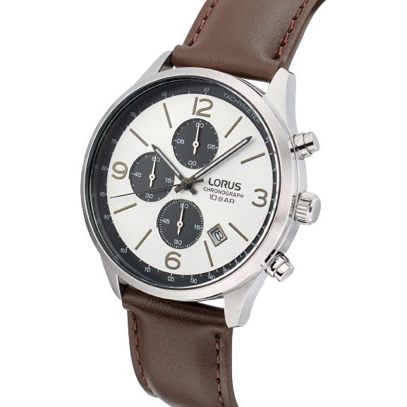 Lorus RM321HX9 Men's Chronograph Date Leather Strap Watch, Brown / Silver