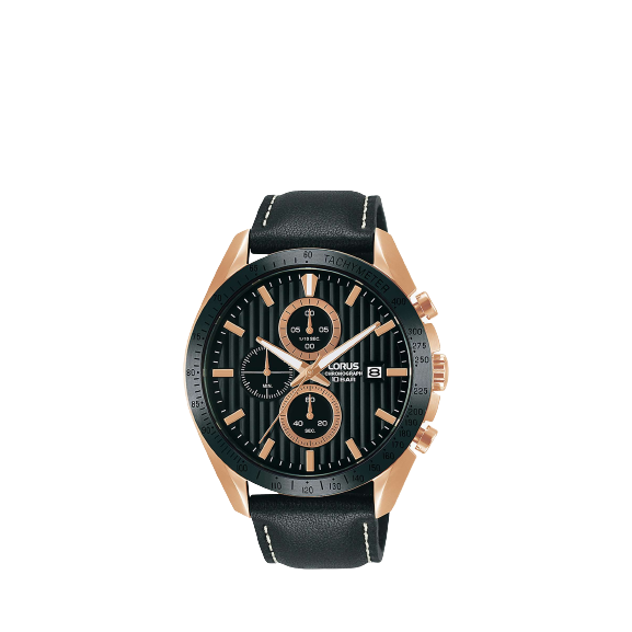 Lorus RM308HX9 Men's Chronograph Date Leather Strap Watch, Black