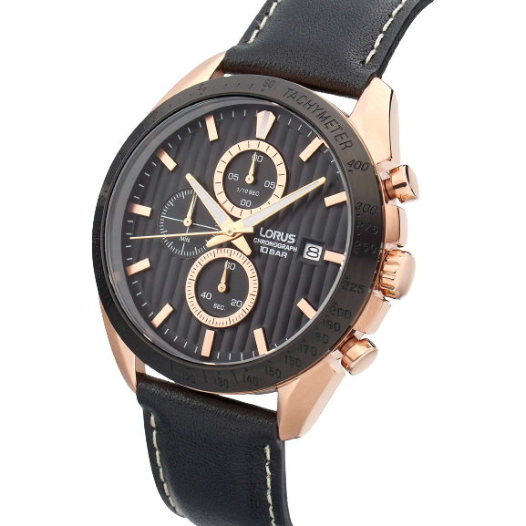 Lorus RM308HX9 Men's Chronograph Date Leather Strap Watch, Black