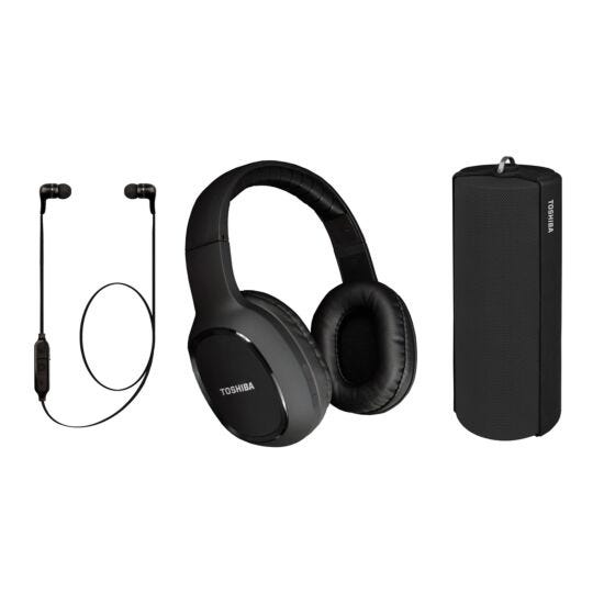 Toshiba Wireless 3-in-1 Combo Pack Bluetooth Headphones and Speaker - Black - Refurbished Excellent