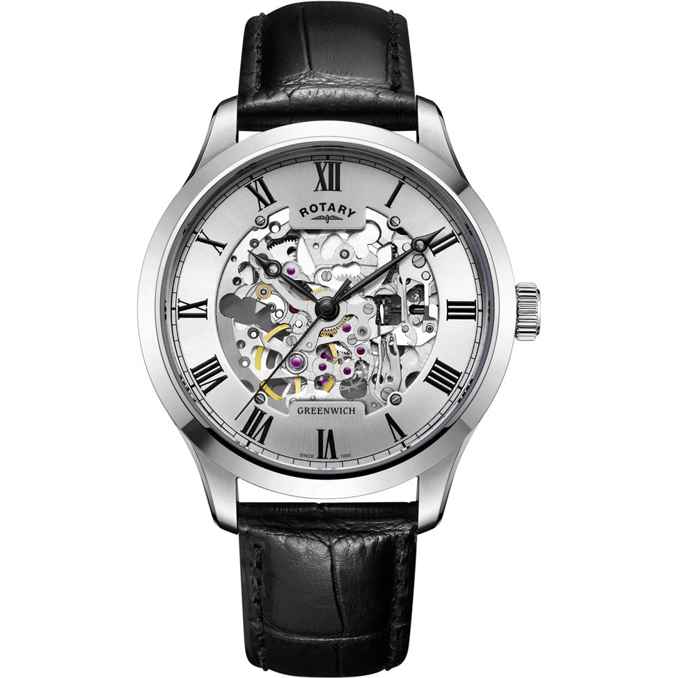 Rotary Men's GS02940/06 Greenwich Skeleton Leather Watch - Black