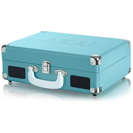 Akai A60011 - Retro 60's Premium Leather Style Suitcase Style Record Player, Blue