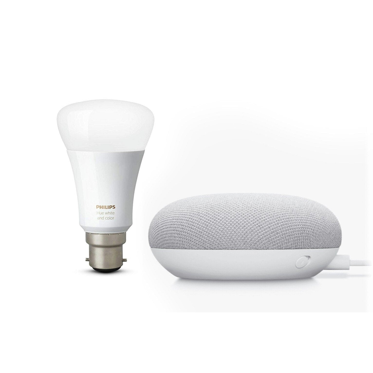 Google Nest Mini & Philips Hue White Bluetooth LED B22 Bulb Bundle