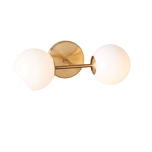 WEST ELM Staggered Glass Double Sconce Wall Light Antique Brass