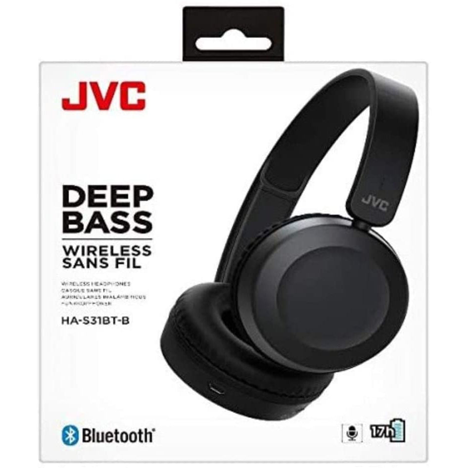 JVC Wireless Bluetooth Foldable Deep Bass On Ear Lightweight HA-S31BT Headphones, Black