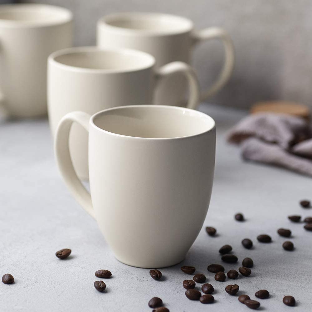 Dowan Coffee Mug Set, 16 OZ Coffee Mug Set of 6, Ceramic Mugs for Coffee, Tea, Cocoa, Matte Ivory