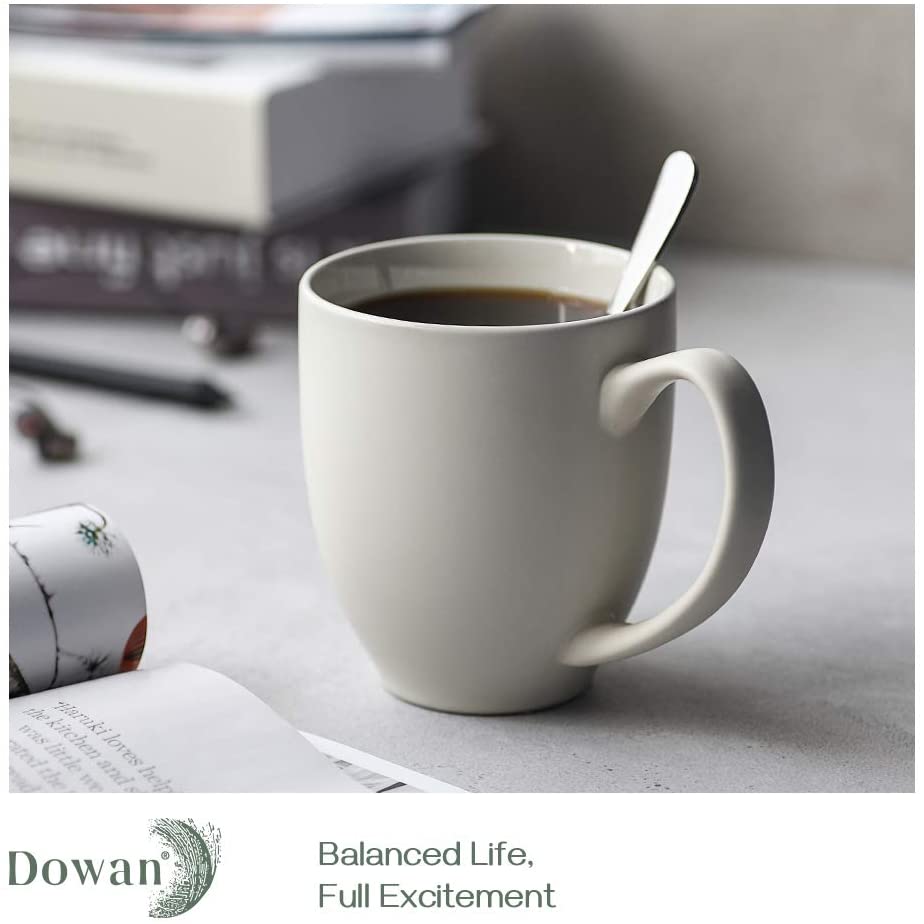 Dowan Coffee Mug Set, 16 OZ Coffee Mug Set of 6, Ceramic Mugs for Coffee, Tea, Cocoa, Matte Ivory