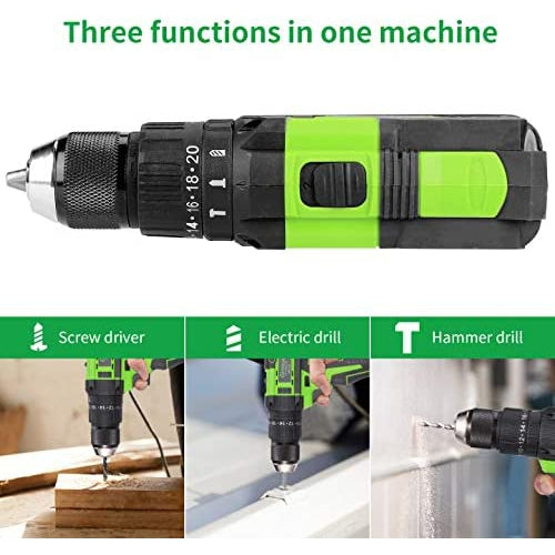 Ginour 18V Combi Drill, Hammer Drill,20+3 Torque,66 Accessories, 2Pcs 2000mAh Lithium Batteries, 45N.m Electric Drill Screwdriver