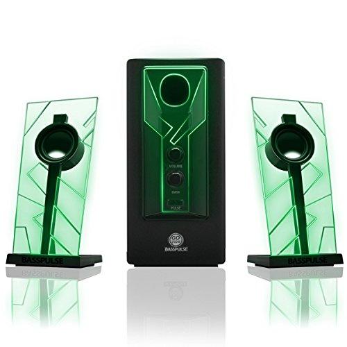 GOgroove BassPULSE 2.1 LED Satellite Stereo PC Computer Gaming Speakers with Glow Lights, Bass Controls