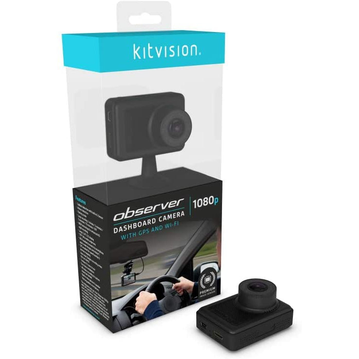 Kitvision Observer Dashcam 1080p Wi-Fi and GPS, Full HD Dashboard Car Camera/Dash Cam with 2.45" Screen