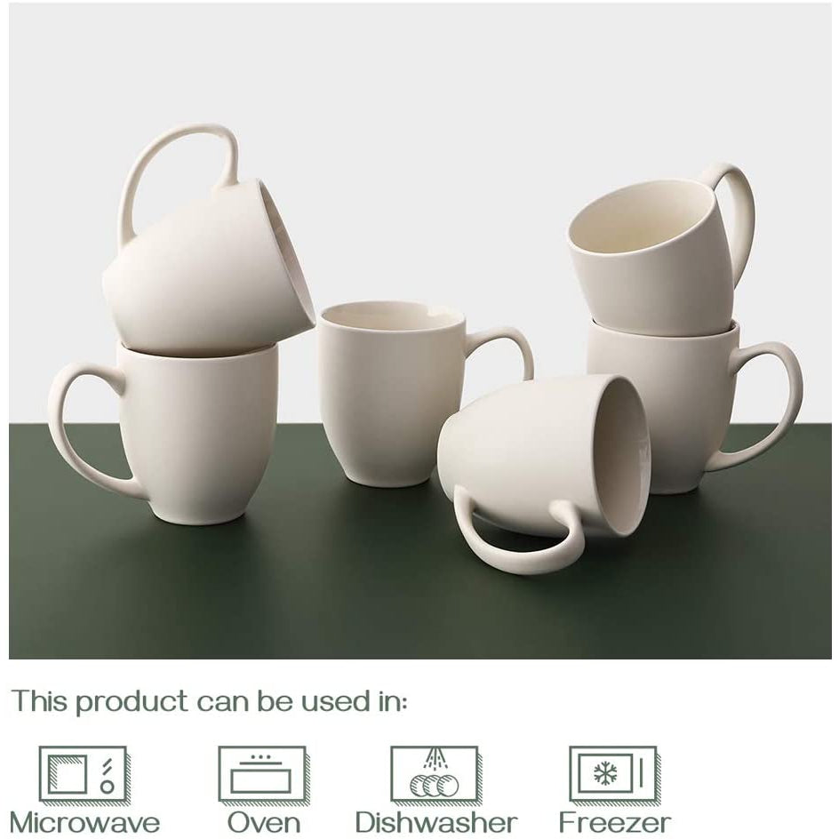 Dowan Coffee Mug Set, 16 OZ Coffee Mug Set of 6, Ceramic Mugs for Coffee, Tea, Cocoa, Matte Ivory