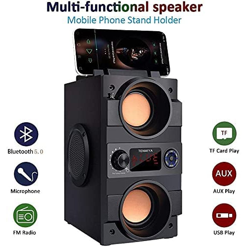 Tenmiya Rich Bass Speakers Built-in 8000mah Battery with Double Subwoofer Outdoor Party Speakers Support FM Radio