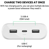 Belkin Boost Charge Power Bank 20K (Portable Charger with Dual USB Ports, 20000 mAh Capacity, Battery Pack) - White