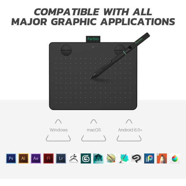 Parblo A640 V2 6x4 Inch Graphics Tablet with 8192 Levels Pressure