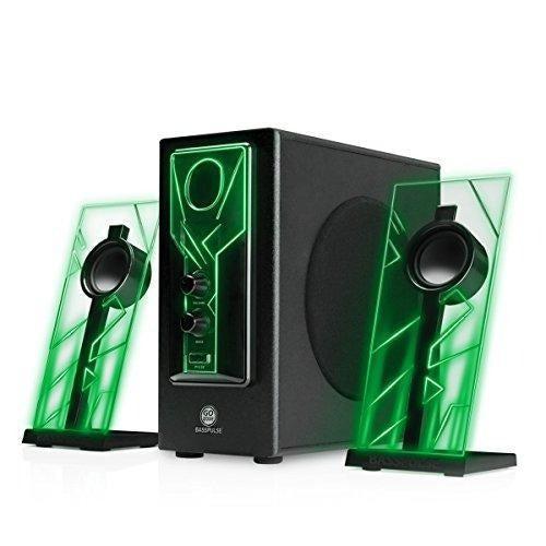 GOgroove BassPULSE 2.1 LED Satellite Stereo PC Computer Gaming Speakers with Glow Lights, Bass Controls