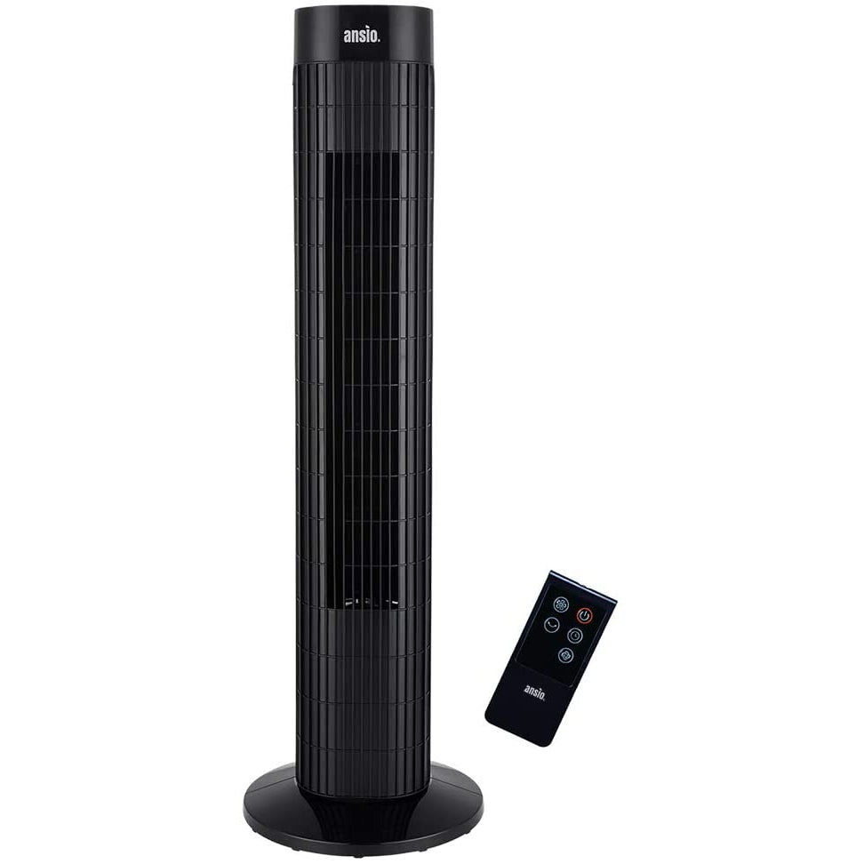 Ansio Tower Fan with Remote For Home and Office, 7.5 Hour Timer, 3 Speeds - Black