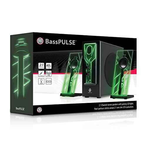 GOgroove BassPULSE 2.1 LED Satellite Stereo PC Computer Gaming Speakers with Glow Lights, Bass Controls
