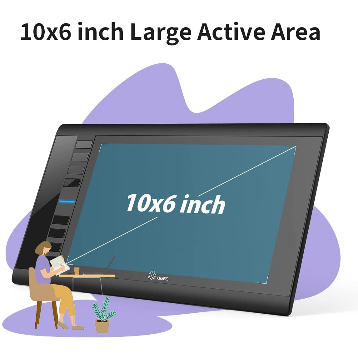 Ugee M708 Graphics Tablet,10 x 6 inch Digital Drawing Tablet with Battery-Free Stylus