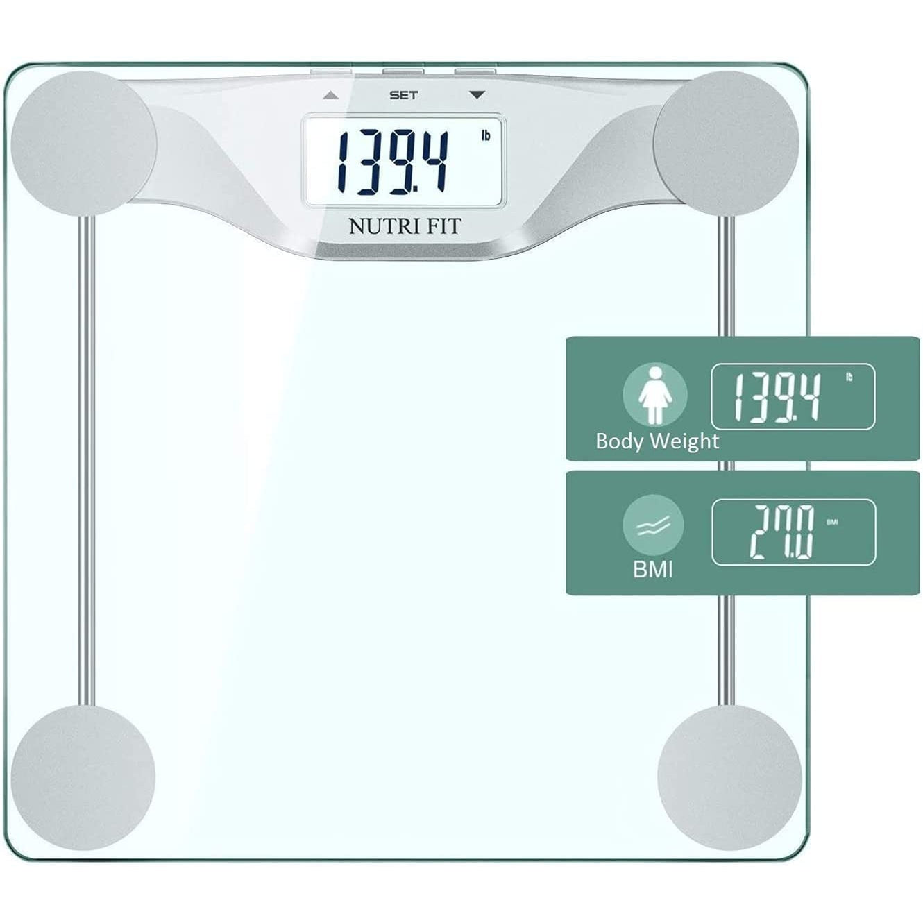 Nutri Fit High Precision Digital Body Weight Scales Ultra-Thin 5MM Tempered Glass, Step-on Technology and Backlight Display-Black