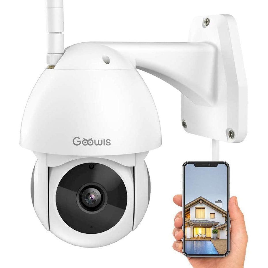 Goowls PTZ Outdoor Indoor Security Camera 2.4G WiFi Smart App Surveillance 1080p - White