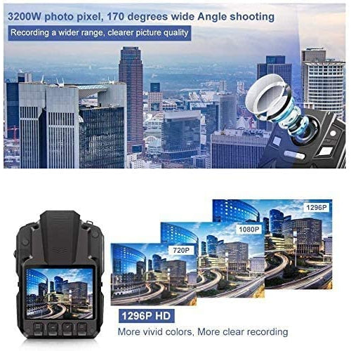 Body Worn Camera with Audio,1296P UHD, Waterproof, 2 Inch Display, Two Replaceable Batteries, Night Vision, Shockproof, CAMMHD