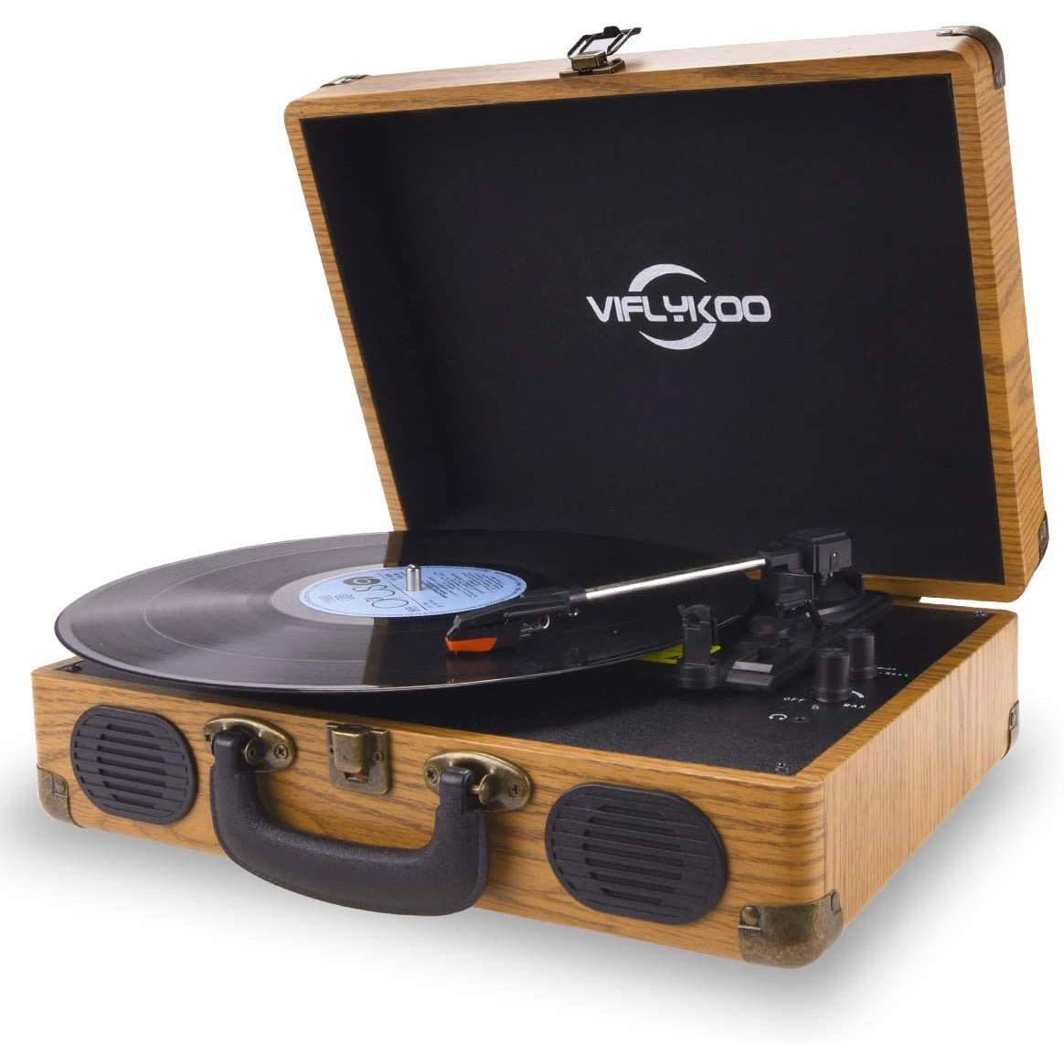 Viflyroo Record Player Vinyl Turntable with 3-speed 33/45/78 RPM Bluetooth Vinyl LP Player Built-in 2 speakers