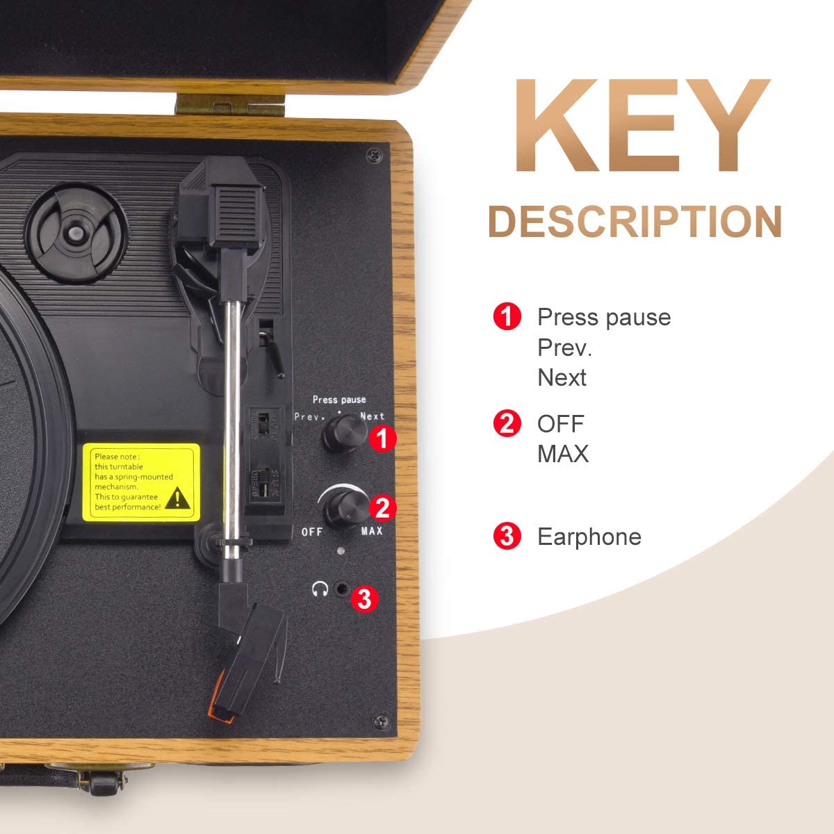 VIFLYKOO C5 Record Player Vinyl Turntable with 3-speed 33/45/78 RPM Bluetooth Vinyl LP Player