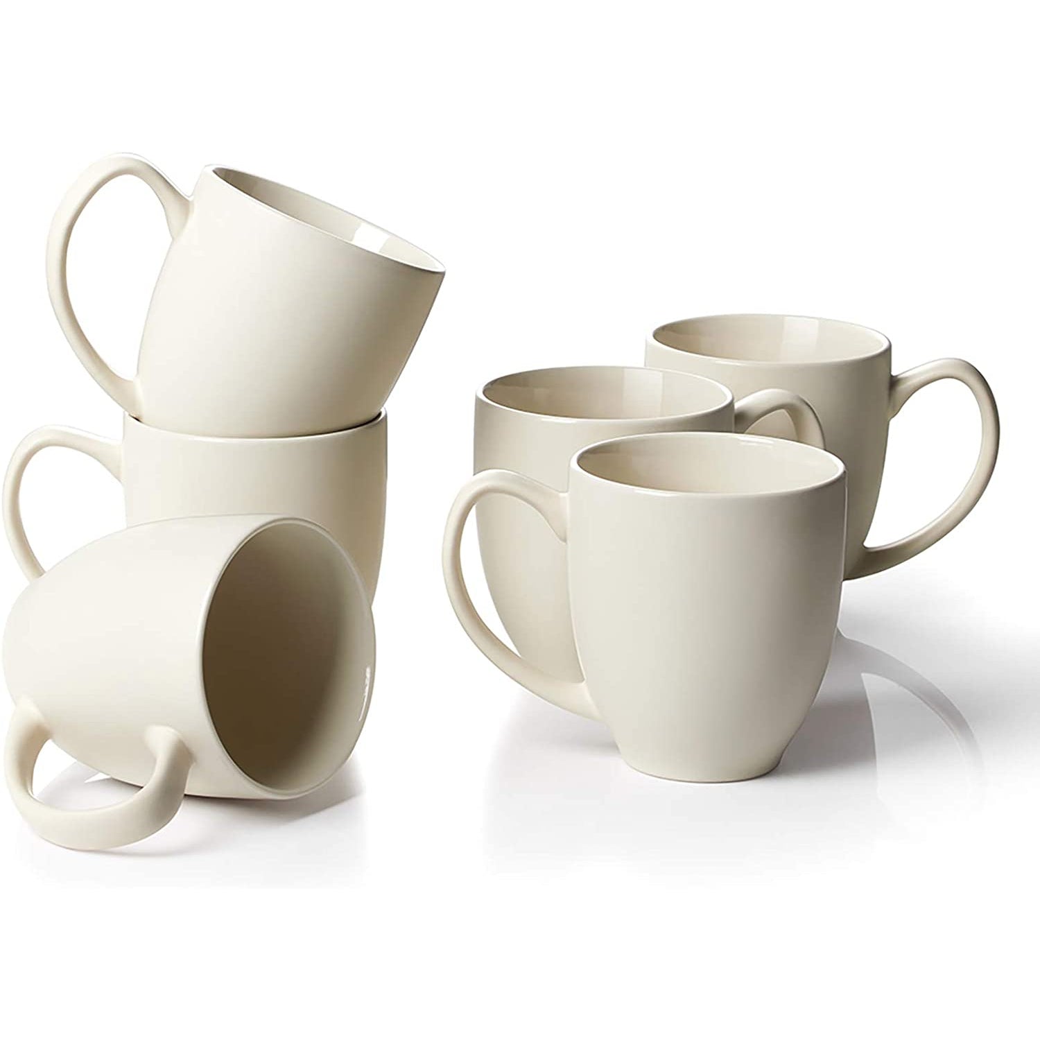 Dowan Coffee Mug Set, 16 OZ Coffee Mug Set of 6, Ceramic Mugs for Coffee, Tea, Cocoa, Matte Ivory